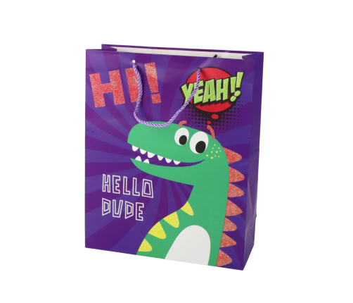 Purple Dinosaur Paper Gift Bag 41.5cm x 30cm x 12cm