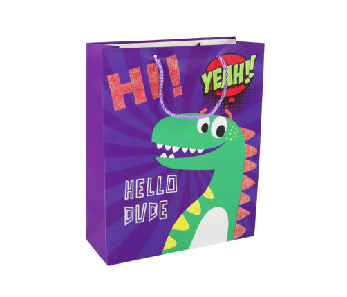 Purple Dinosaur Paper Gift Bag 41.5cm x 30cm x 12cm