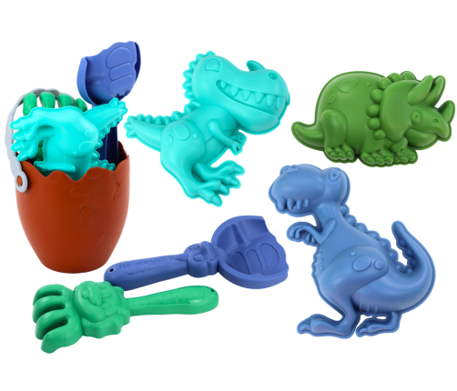 Dinosaurs Sand Set, Bucket, Egg, Rake, Spatula, Molds