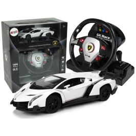 Remote Controlled Lamborghini Veneno White 2.4 G Pilot Steering Wheel Sound Lights