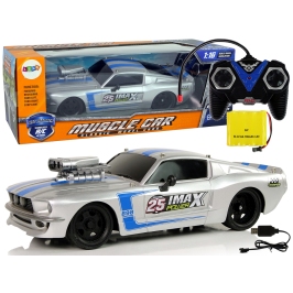 R/C Sports Car 1:16 Silver Blue Stripes Pilot