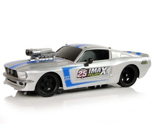 R/C Sports Car 1:16 Silver Blue Stripes Pilot