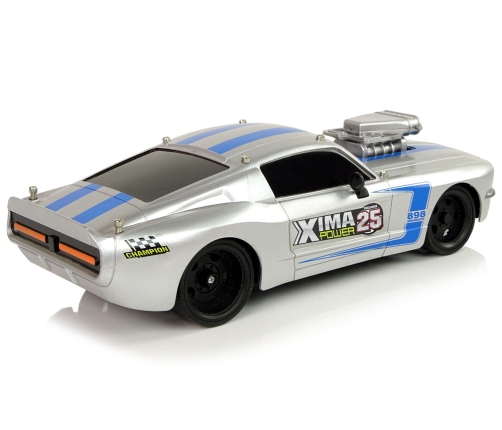 R/C Sports Car 1:16 Silver Blue Stripes Pilot