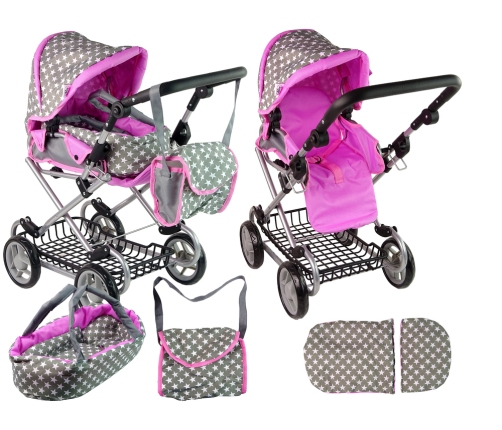 Baby Doll Stroller 2-in-1 Carrier Bag Pink Stars