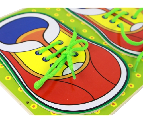 Wooden educational toy for learning how to tie shoelaces