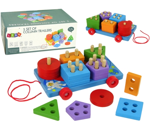 Wooden Blocks Platform on Wheels Blue Shape Sorter Puzzle