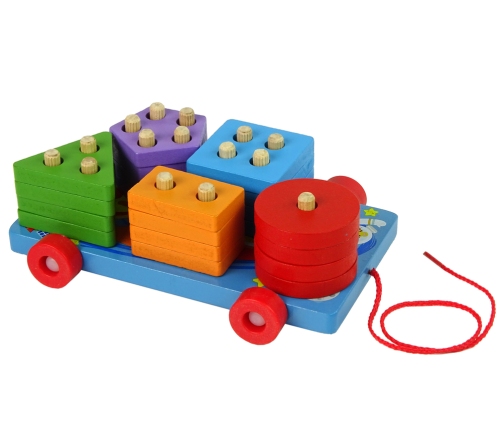 Wooden Blocks Platform on Wheels Blue Shape Sorter Puzzle