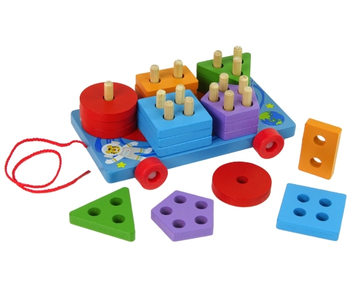 Wooden Blocks Platform on Wheels Blue Shape Sorter Puzzle