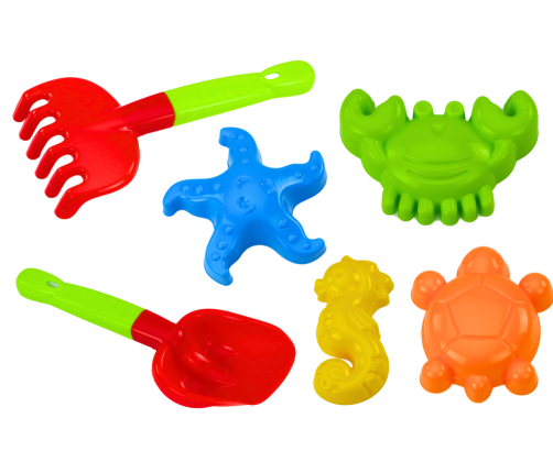 Sand Toy Set, Shovel, Rake, Molds, 6 pcs.