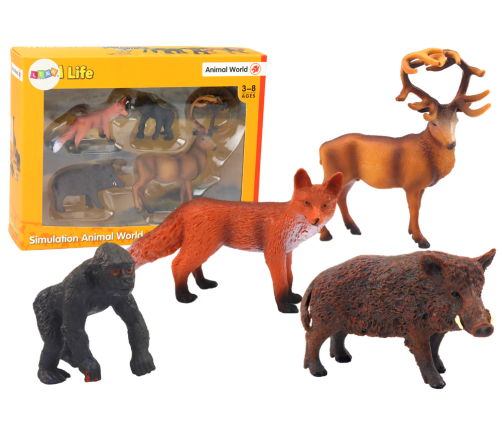 Set of Figurines: Forest Animals, Deer, Boar, Fox, Gorilla