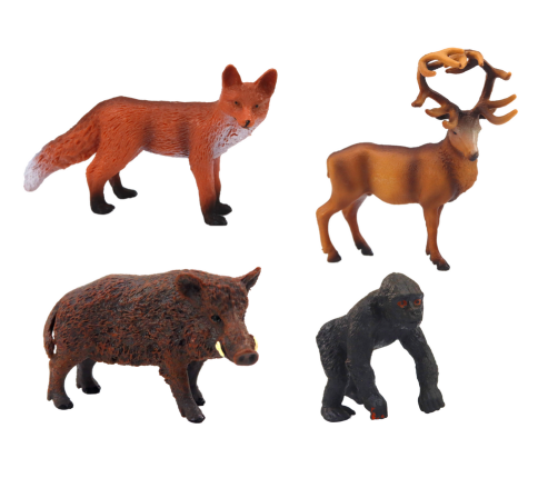 Set of Figurines: Forest Animals, Deer, Boar, Fox, Gorilla