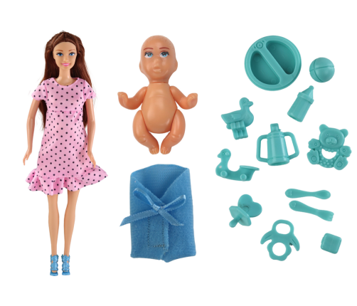 Pregnant Mom Baby Doll Pink Dress Accessories