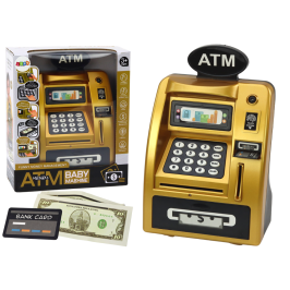 ATM Piggy Bank For Children Learning To Save Gold Black