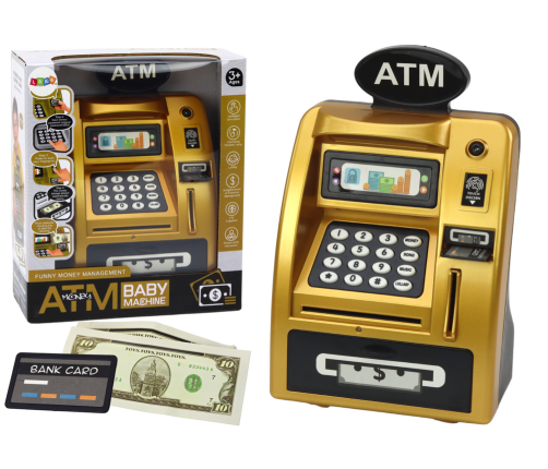 ATM Piggy Bank For Children Learning To Save Gold Black