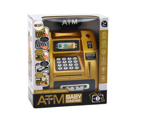 ATM Piggy Bank For Children Learning To Save Gold Black