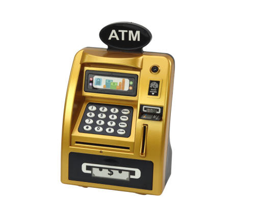 ATM Piggy Bank For Children Learning To Save Gold Black