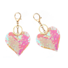 Heart Keychain Sequins Double-Sided White Light Pink