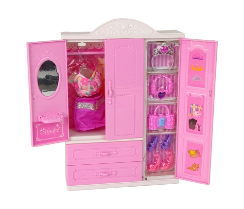 Doll with Clothes Wardrobe Room Furniture Wardrobe Bed Accessories