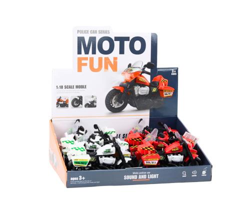 Police Motorcycle 1:10 Lights Sounds White Red