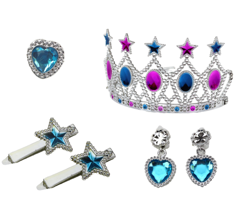 Set of Little Princess Crown Earrings Necklace Ring Clips