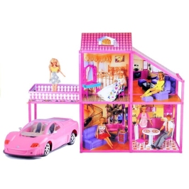 Folded  Large Villa for Dolls 76 cm +  Pink Car + Accessories