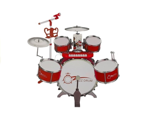 Drums Set with Keyboard Microphone and Chair Red 5 drums