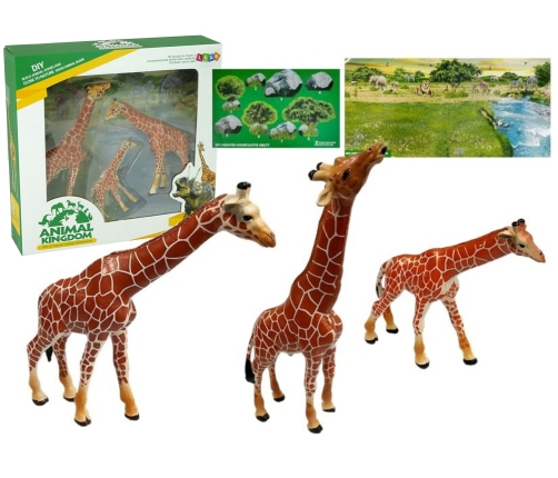 Giraffes Figurines Educational Family 3 pieces + Africa Background