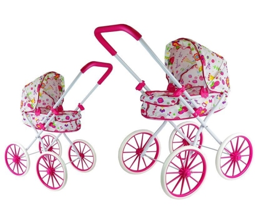 Doll Pram Retro Big Wheels Flowers