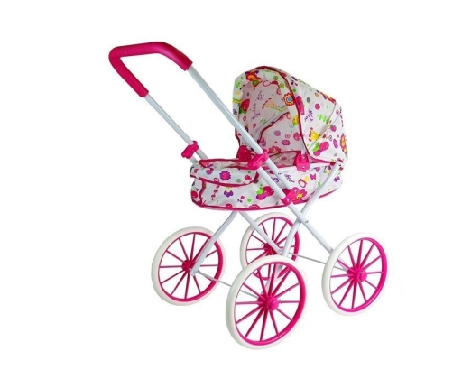 Doll Pram Retro Big Wheels Flowers