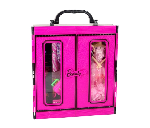 Doll with Clothes Closet Dressing Room For Dolls In the Beauty Girl Suitcase