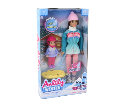 Anlily Dolls Mom With Daughter Sledding Sleigh Set