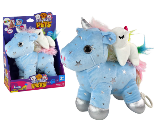 Unicorn Plush Sleeping Animal Lullaby Blue With Stars Set