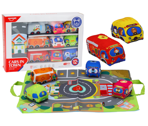 Set of Soft Toy Cars Play Mat 9 Pieces