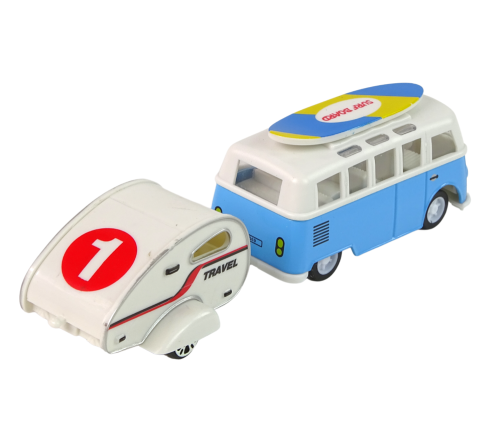 Blue Bus with Caravan Set of Vehicles