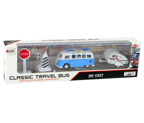 Blue Bus with Caravan Set of Vehicles