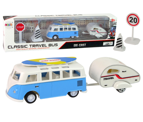 Blue Bus with Caravan Set of Vehicles