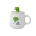 Dinosaur Ceramic Mug, White, Lid, Spoon, 350ml