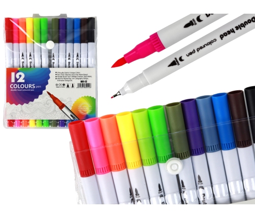 Set of 12 double-sided markers in different colors in an organizer