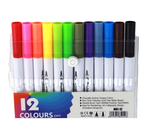 Set of 12 double-sided markers in different colors in an organizer