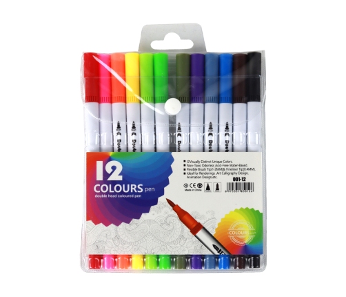 Set of 12 double-sided markers in different colors in an organizer