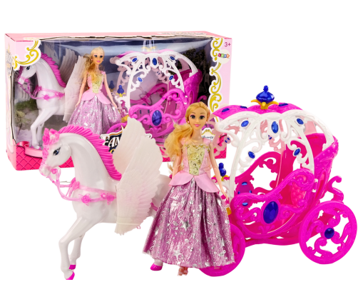 Doll With Carriage Horse Carriage Princess Pink Pegasus Set