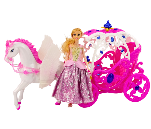 Doll With Carriage Horse Carriage Princess Pink Pegasus Set