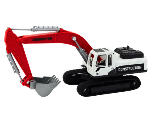 Crawler Excavator White and Red Metal Bucket