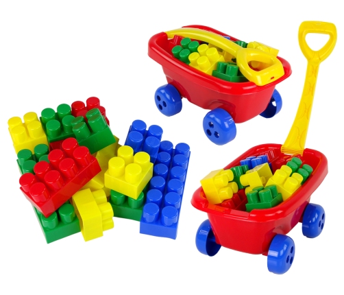 Pulling trolley with colourful K3 blocks Red