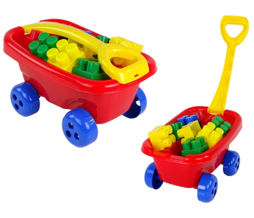 Pulling trolley with colourful K3 blocks Red