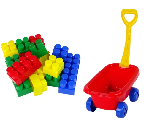 Pulling trolley with colourful K3 blocks Red