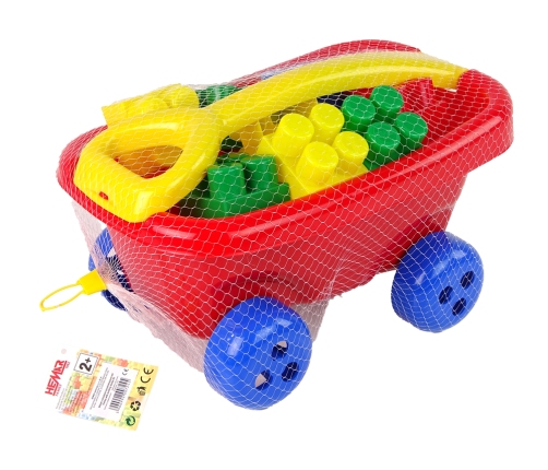 Pulling trolley with colourful K3 blocks Red