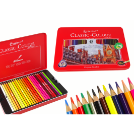 Set of 48 Art Crayons Metal Container