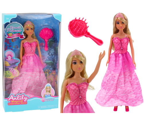 Anlily Mermaid Princess Doll Pink Dress Brush