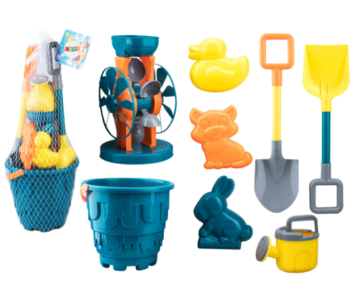 Sand Toy Set, Bucket, Grinder, Spatulas, Molds, Turquoise